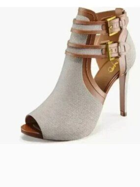 XYD Gainsboro-brown Peep Toe Ankle Boot Dual Buckled Straps Stiletto Heel Sandal